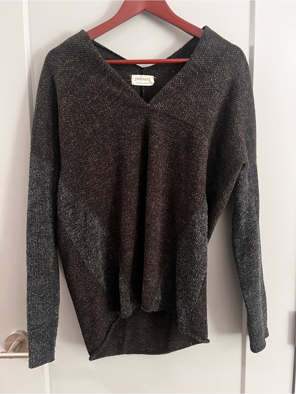 Women's V-Neck Two-Tone Charcoal Sweater